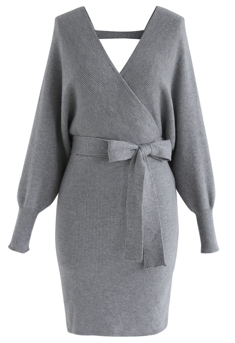 Vestido de punto envuelto Allure moderno en gris