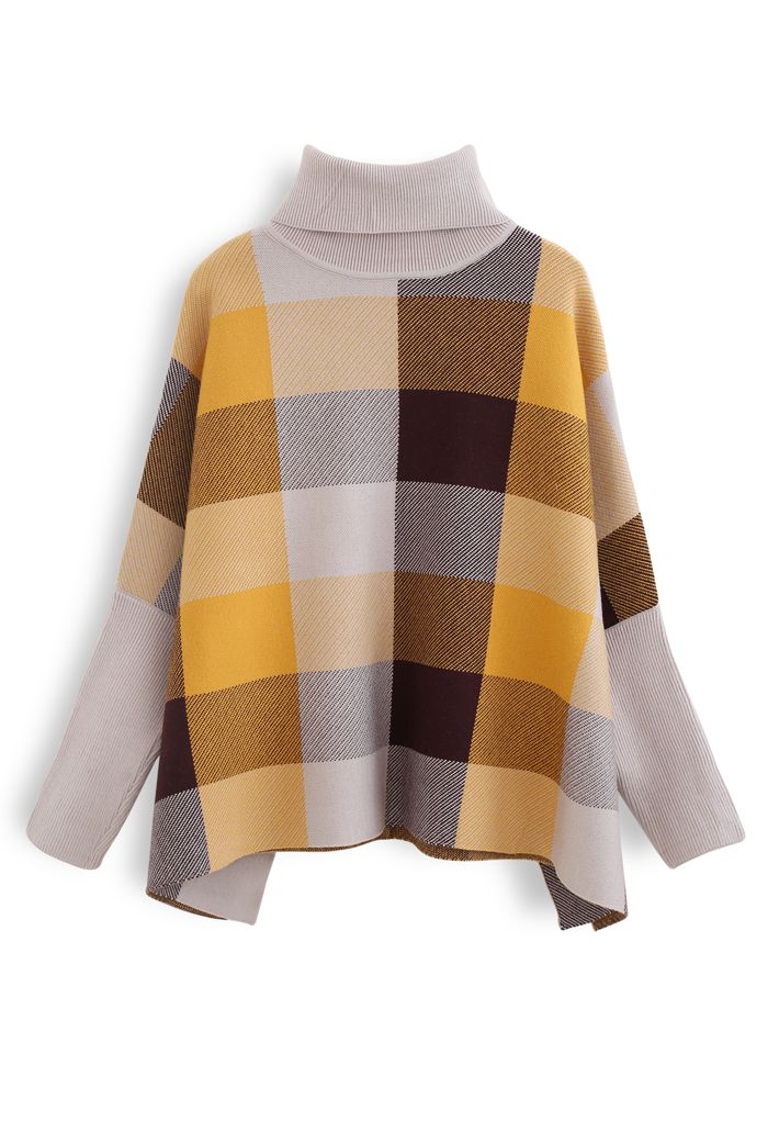 Lie in Check Fields suéter de cuello alto estilo capa en mostaza