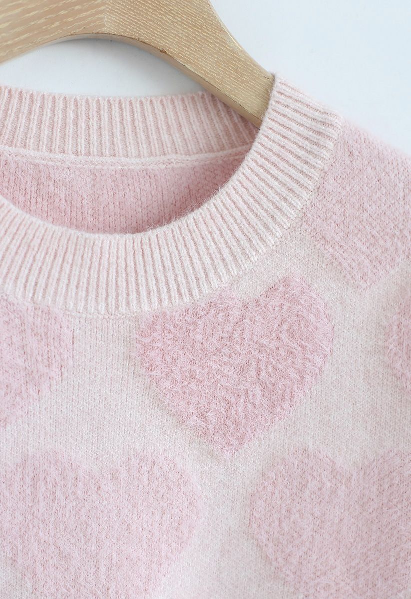Jersey de punto Fuzzy Hearts en rosa