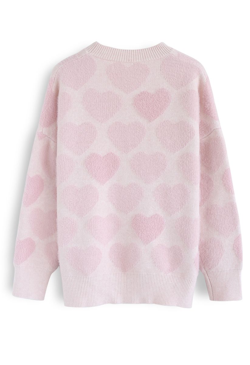 Jersey de punto Fuzzy Hearts en rosa