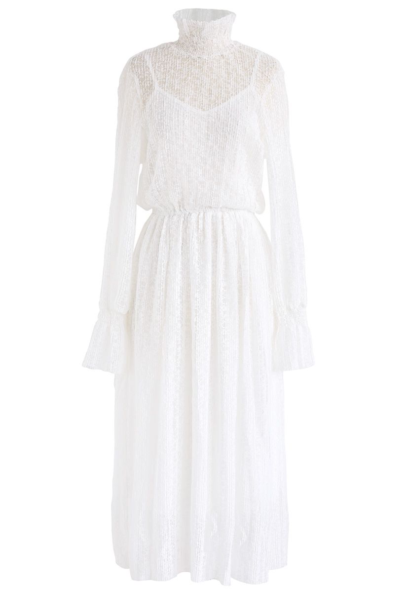 Destino para el vestido de encaje plisado romance en blanco