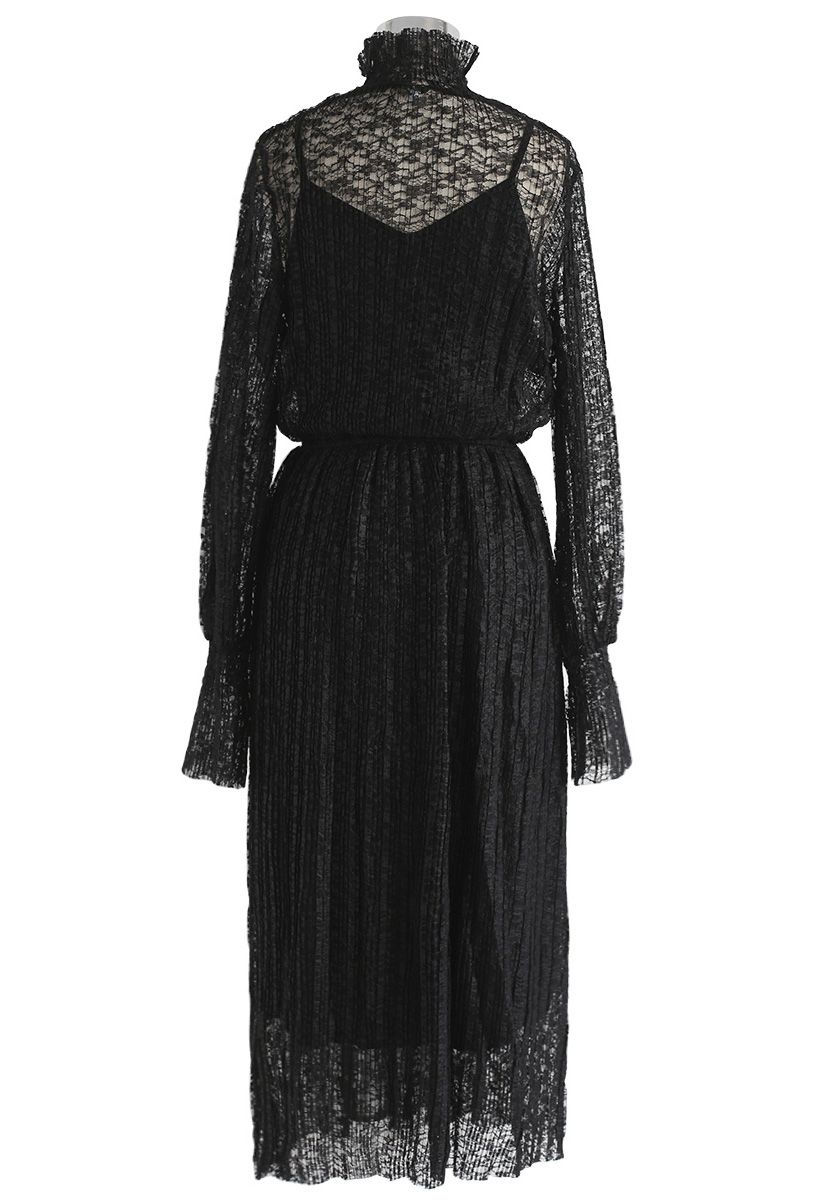 Destino para el vestido de encaje plisado romance en negro