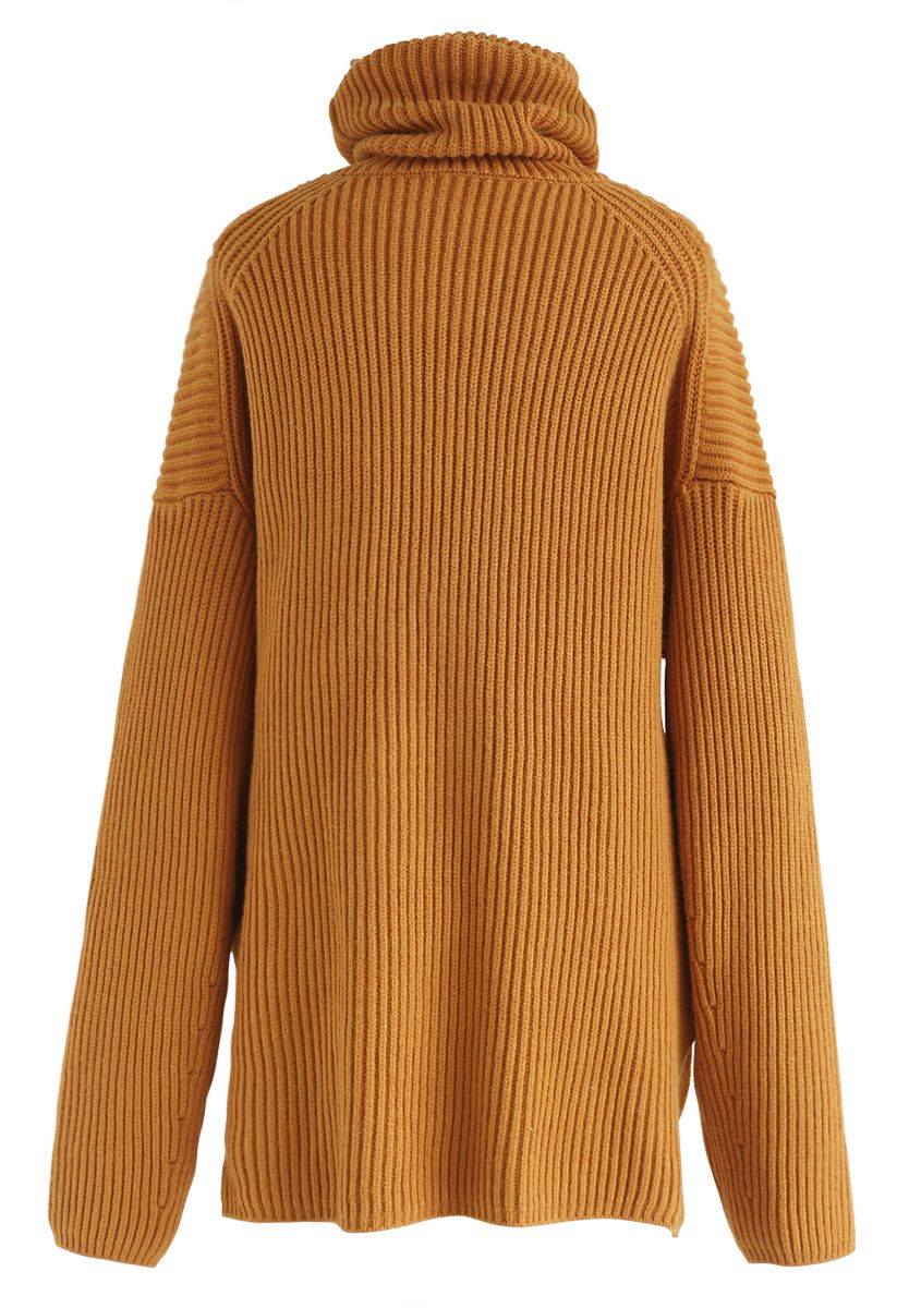 Suéter de cuello alto de punto acanalado Desirable en mostaza