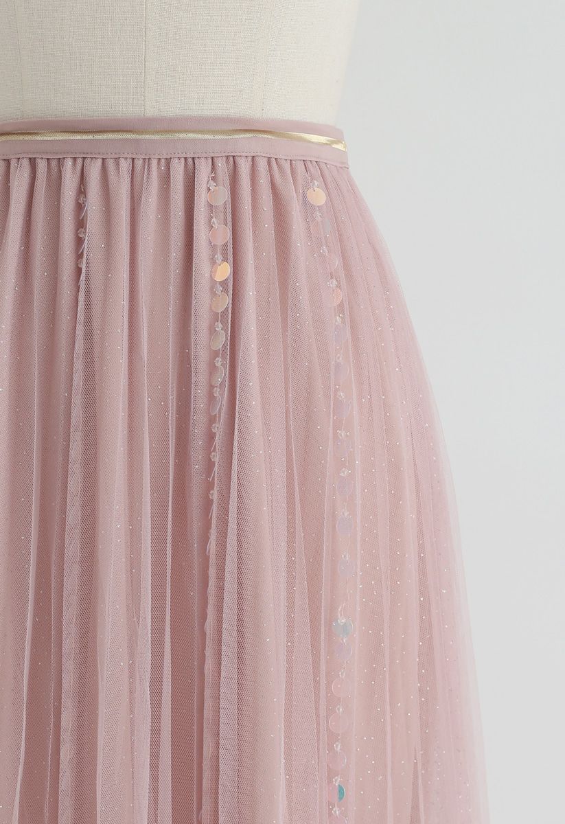 Falda rosa de malla de tul con lentejuelas de My Fairytale