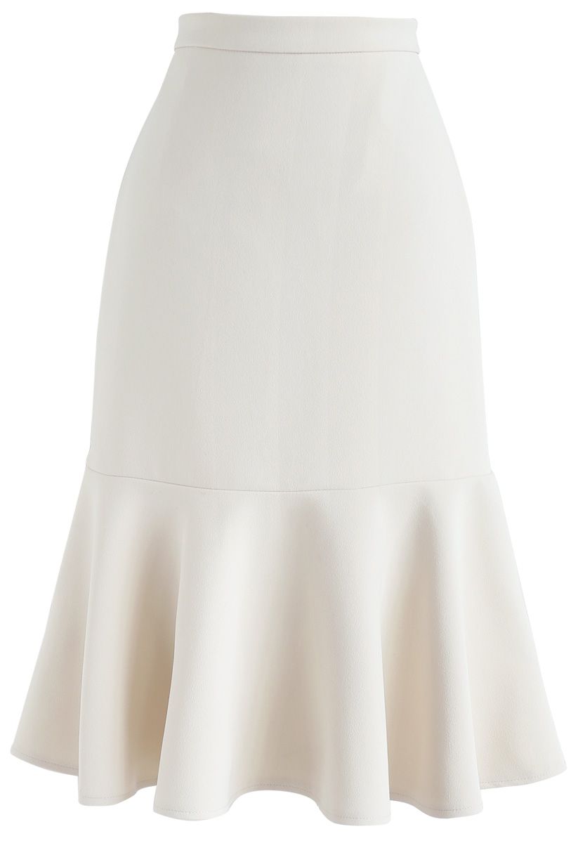Falda midi con volantes en color crema de Elegant Desires