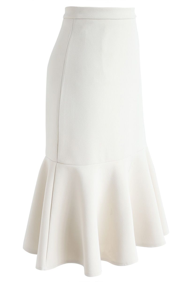 Falda midi con volantes en color crema de Elegant Desires