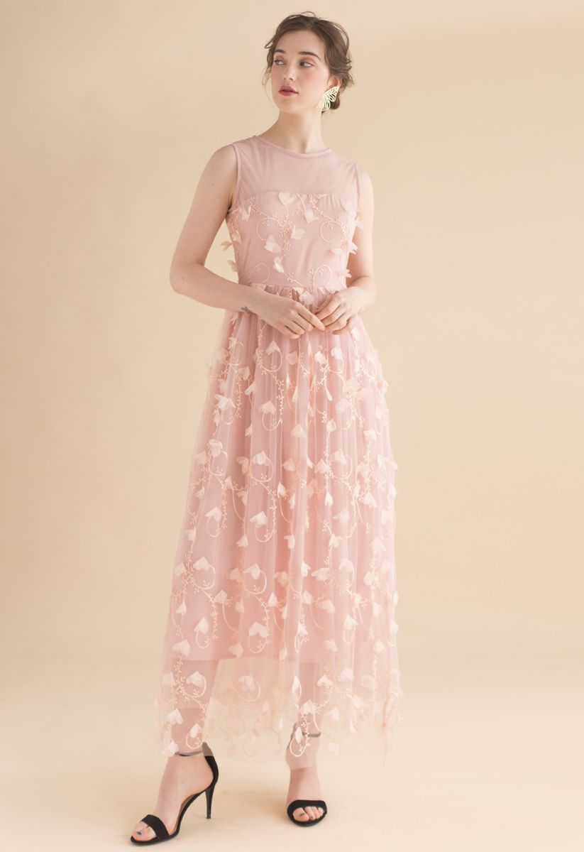 Vestido de malla sin mangas en rosa de Florescent Dreams