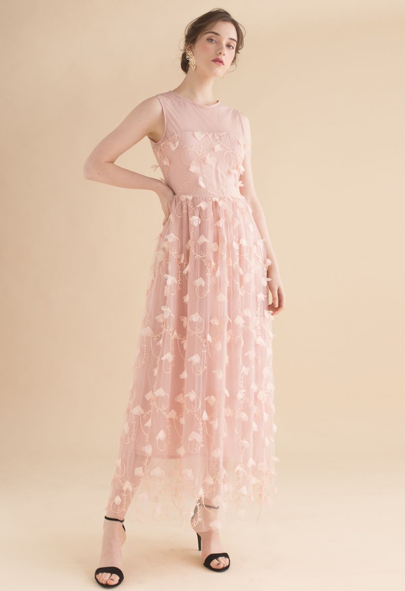 Vestido de malla sin mangas en rosa de Florescent Dreams