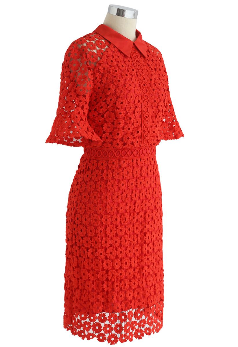 Faith in Elegance Vestido recto de croché en rojo