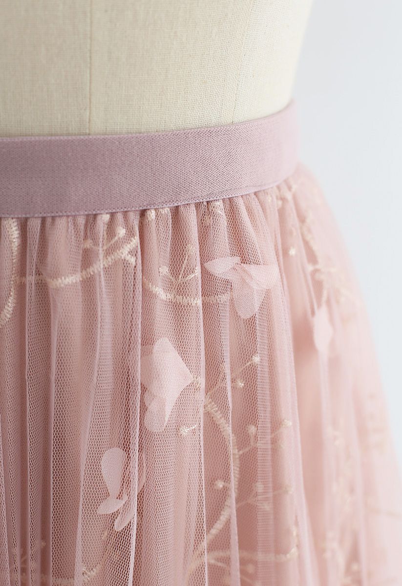 Falda midi de tul plisada de malla de Sueños fluorescentes en rosa
