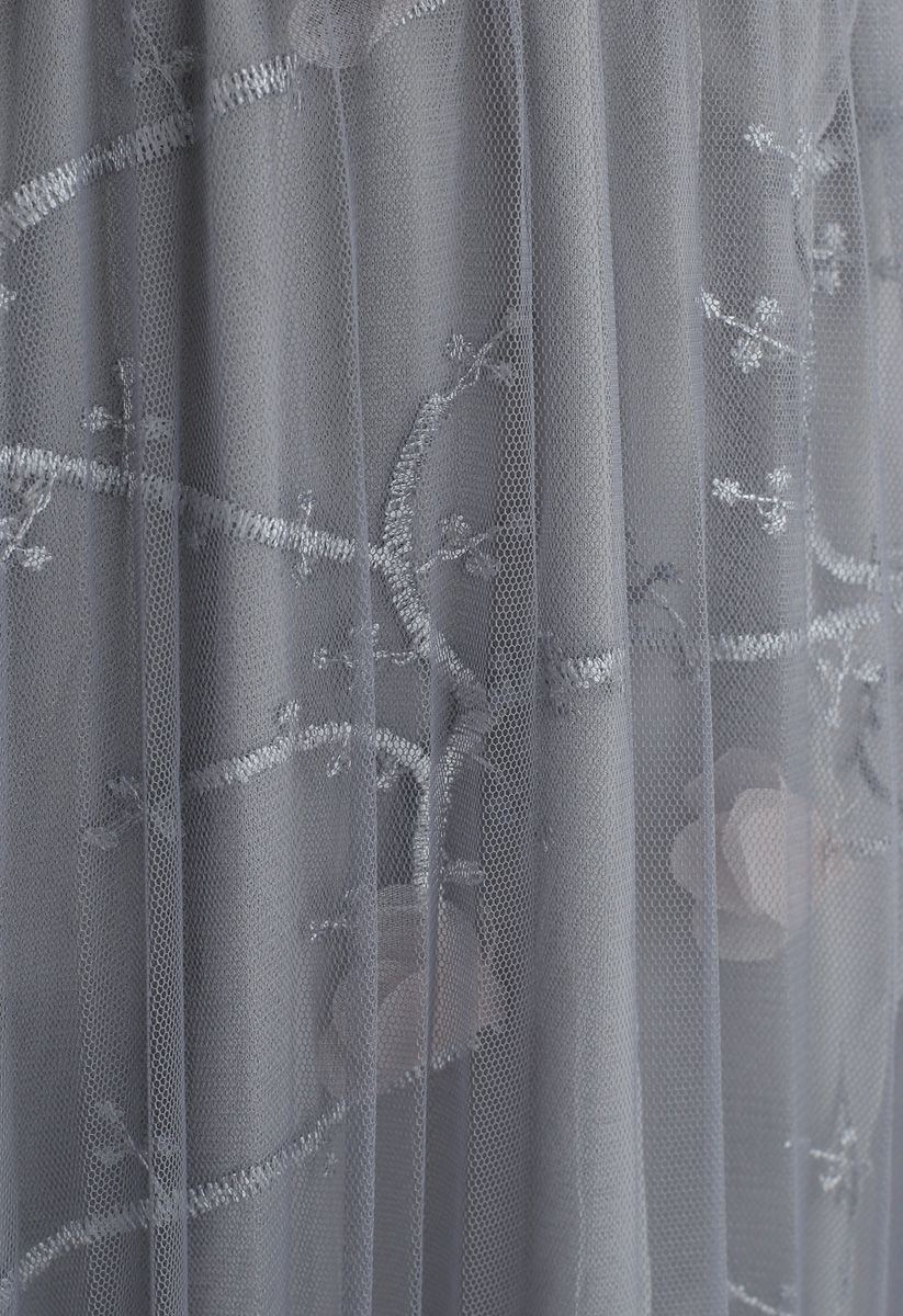 Falda midi de tul plisada de malla de Sueños fluorescentes en gris
