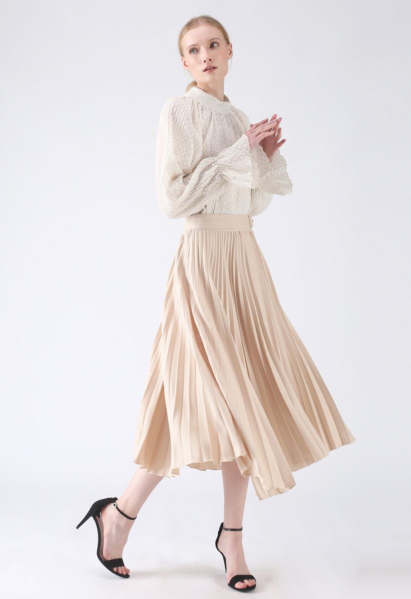 Falda midi plisada Tender Breeze en color crema