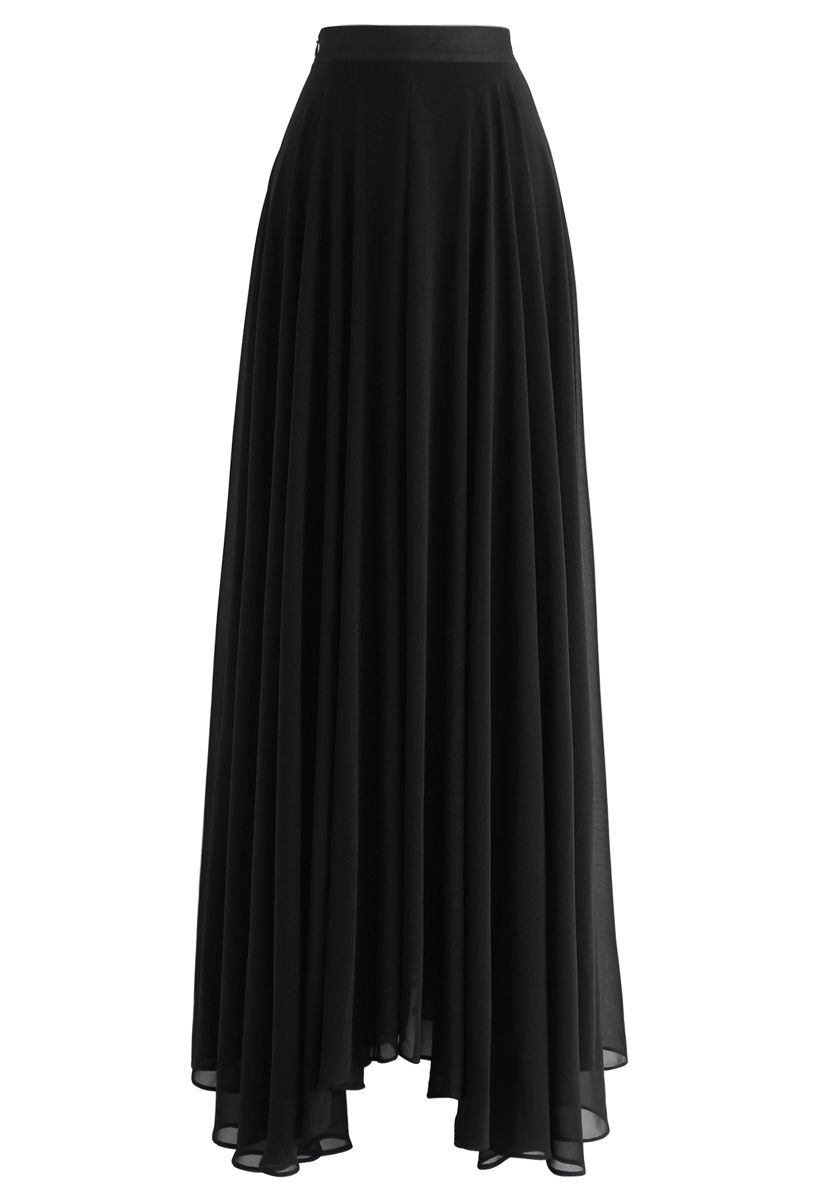 Falda larga de gasa favorita intemporal en negro