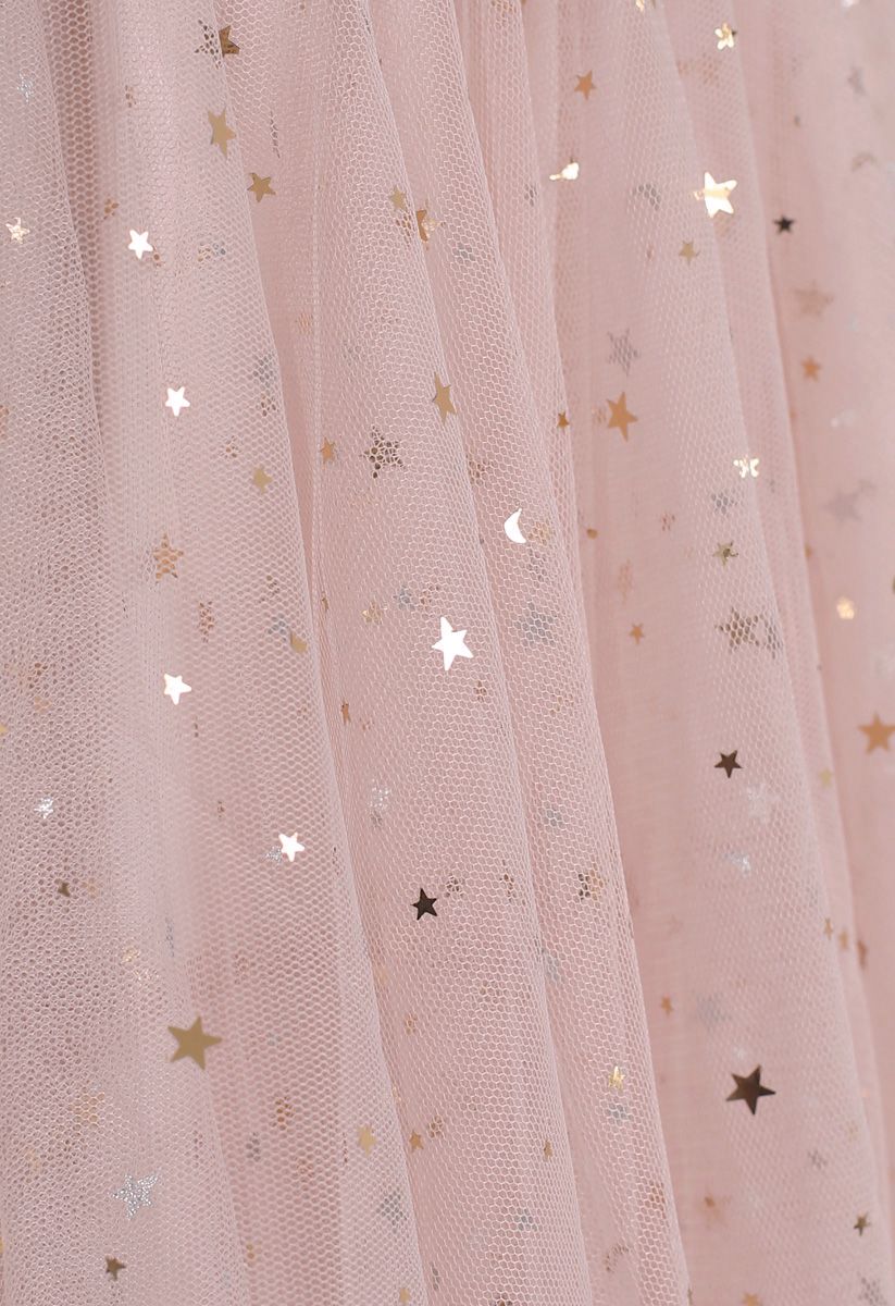 Falda asimétrica de malla con gradas Shooting Stars en rosa