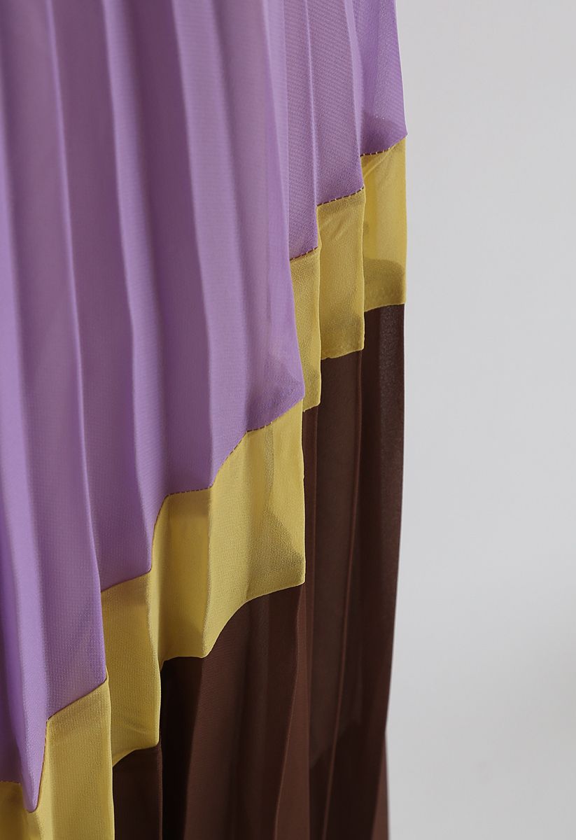 Falda midi de gasa plisada de color contrastado en violeta