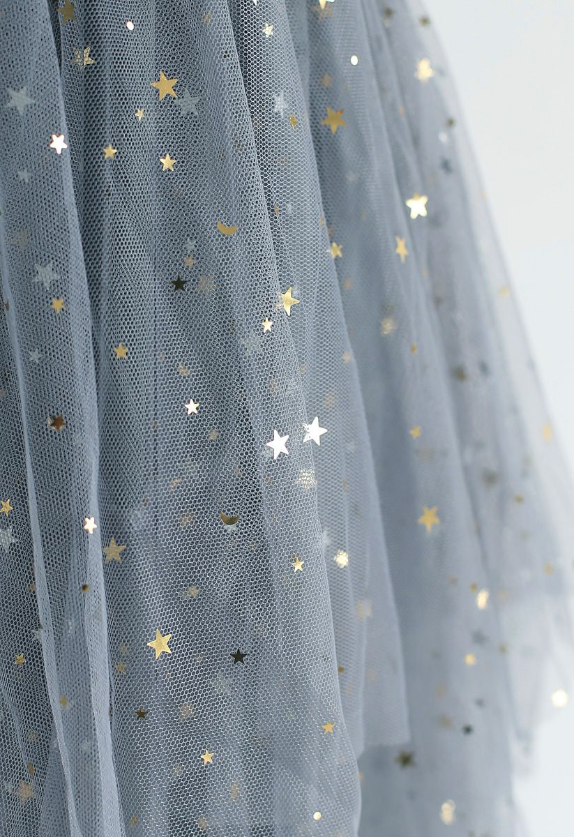 Falda asimétrica de malla con gradas Shooting Stars en gris
