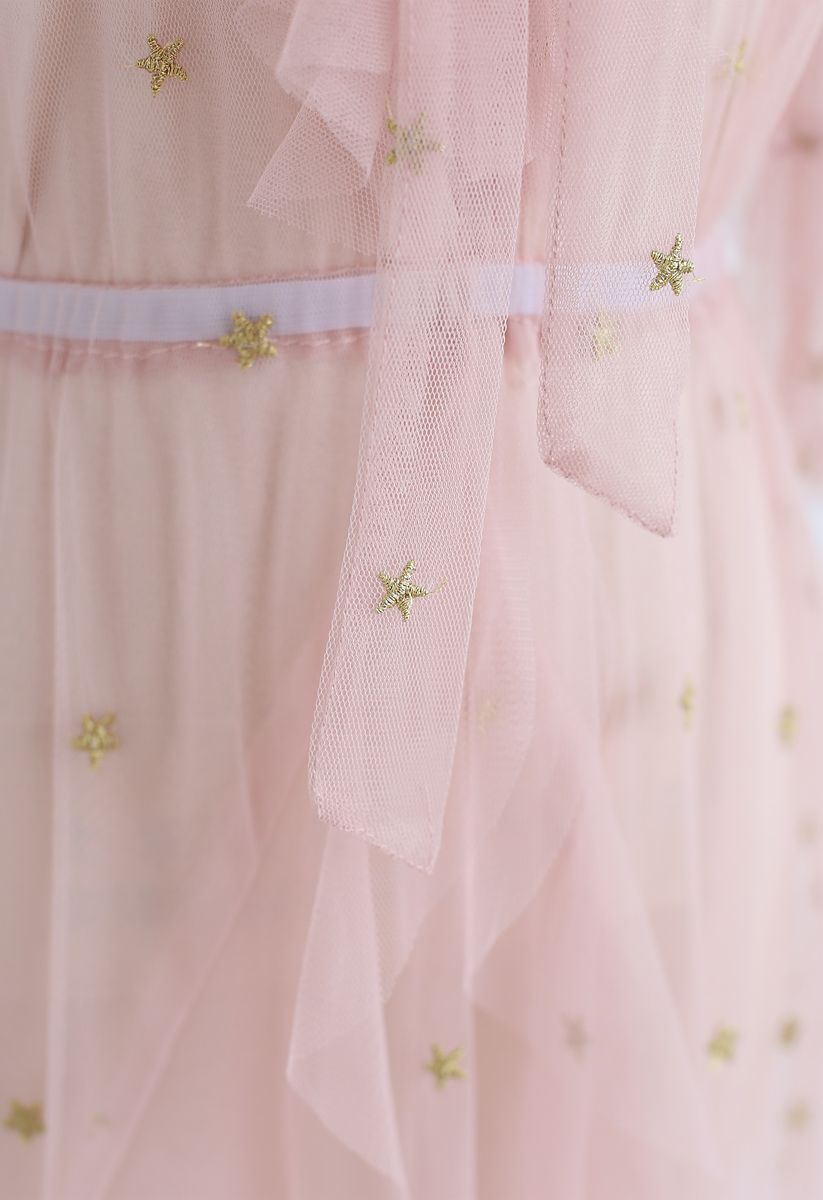 Vestido midi de tul con estrellas de agarre en rosa
