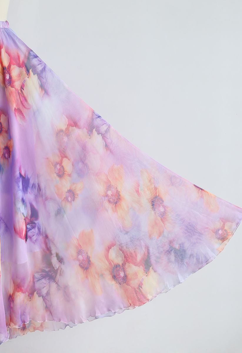 Falda larga acuarela de flores en color lila