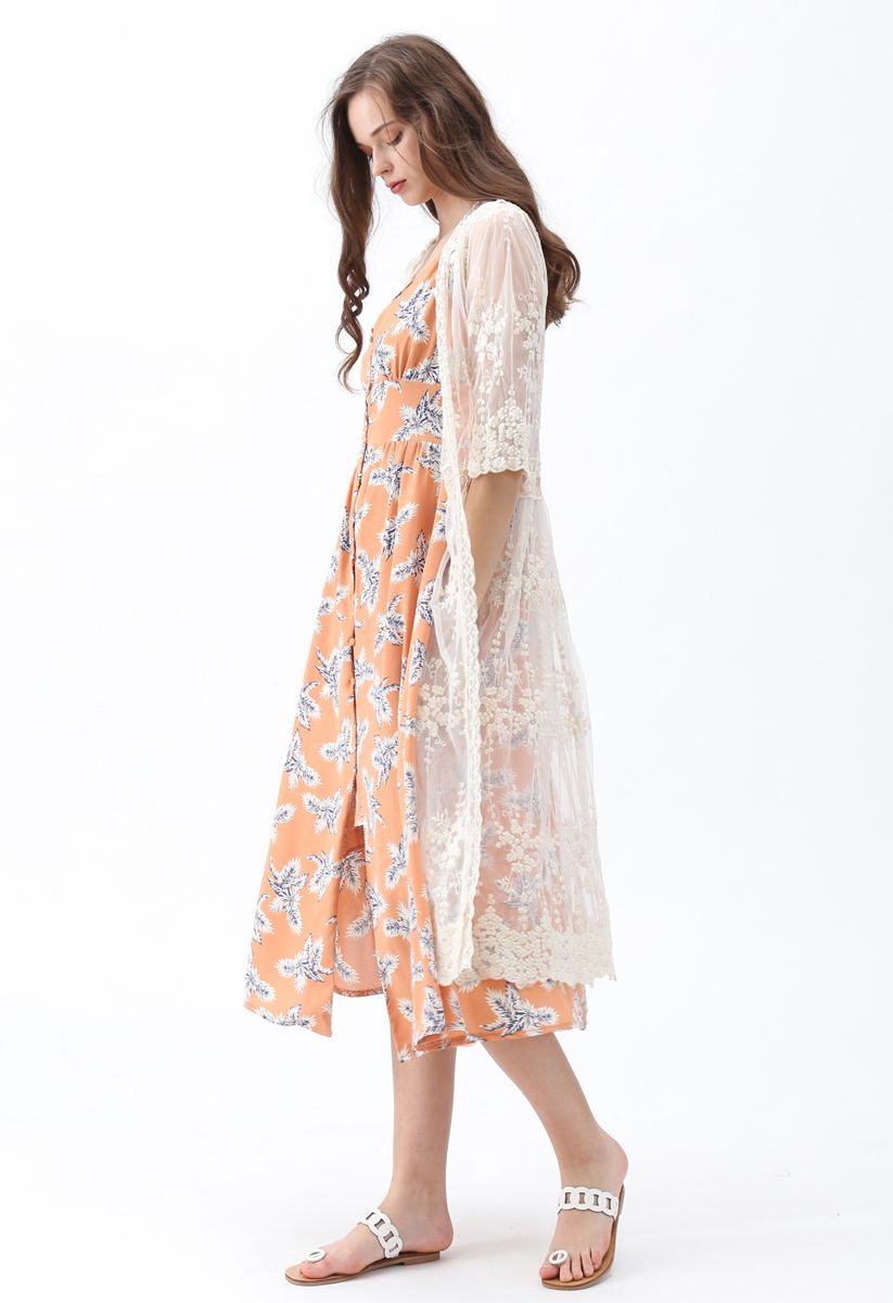 Kimono largo de malla bordada Sun Elusion