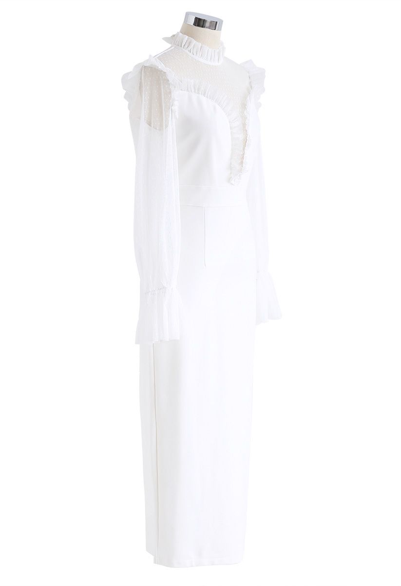 Vestido empalmado de malla sirena con encanto en blanco