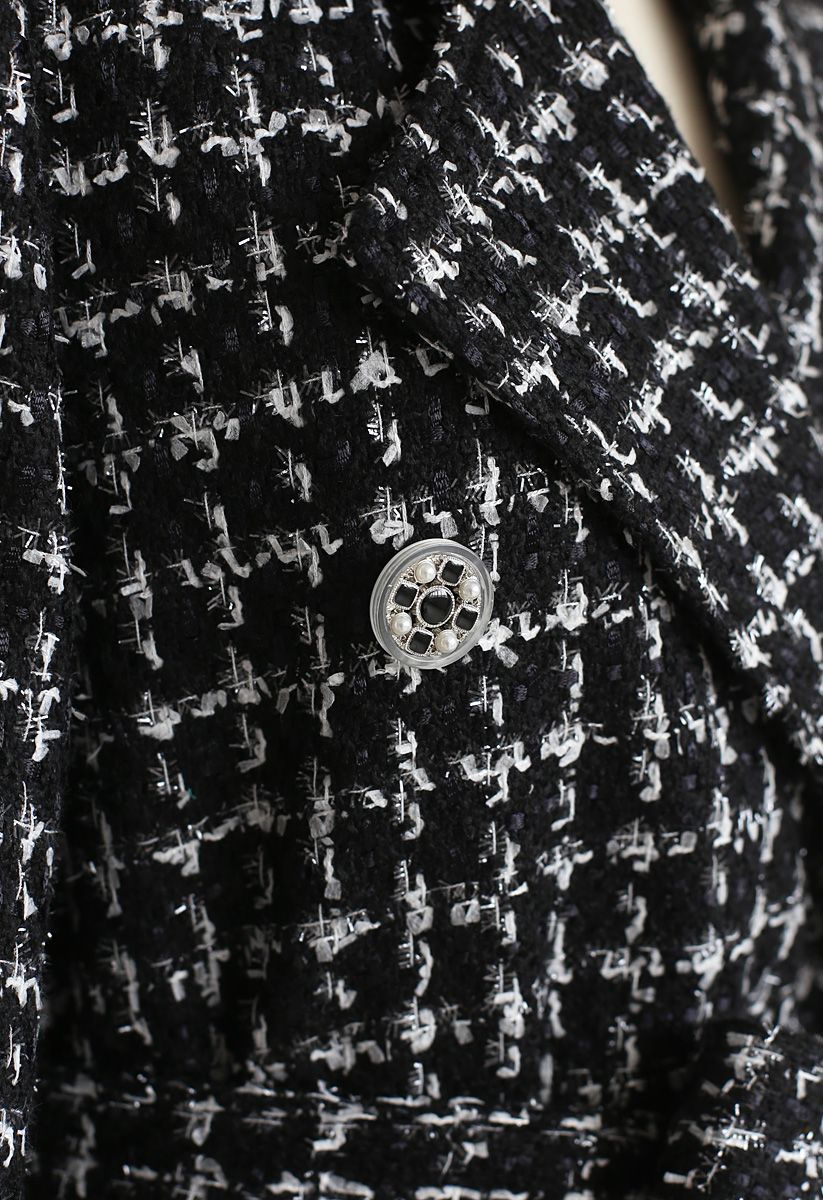 Abrigo largo de tweed con doble botonadura brillante