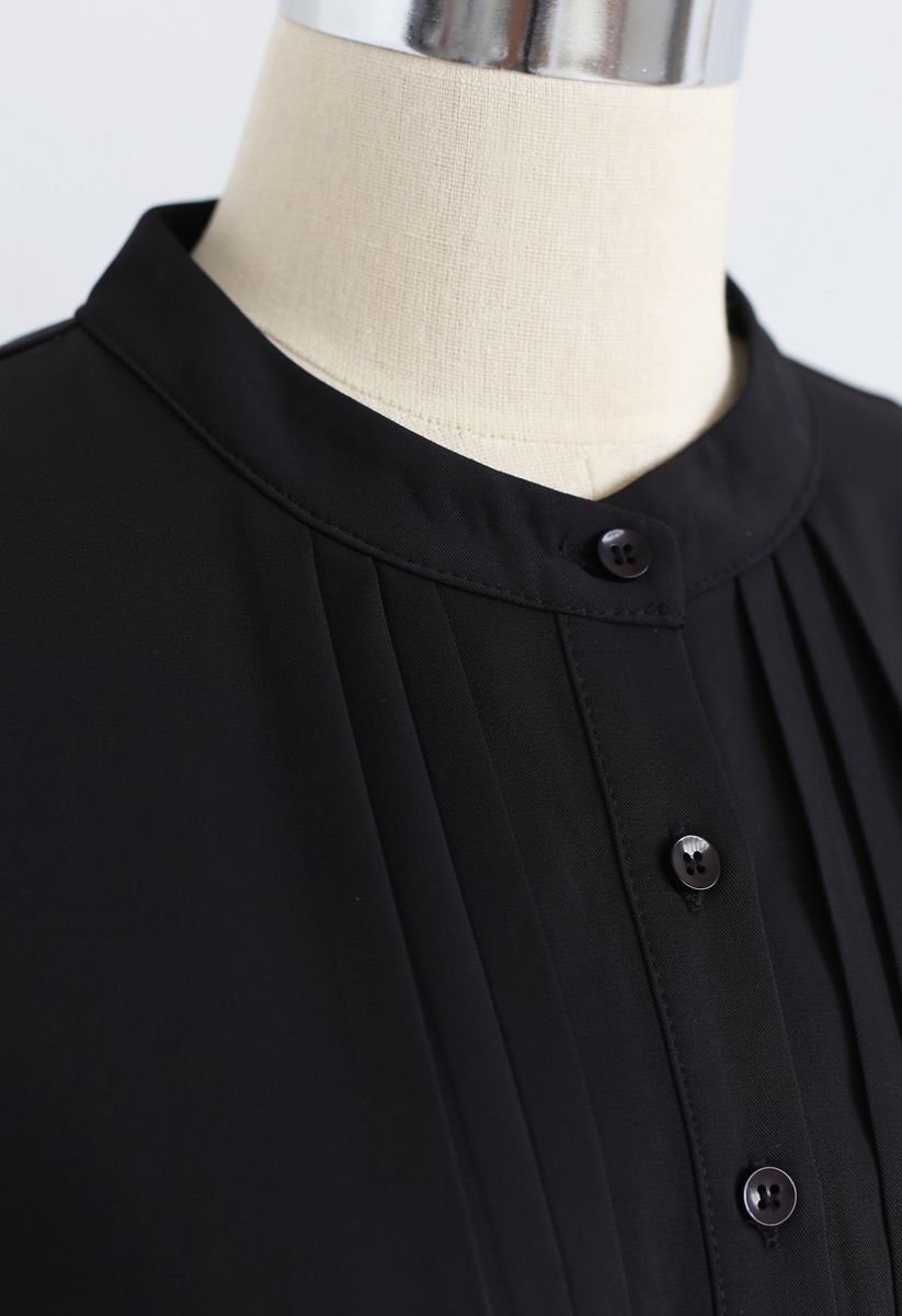 Vestido midi plisado con lazo anudado en negro