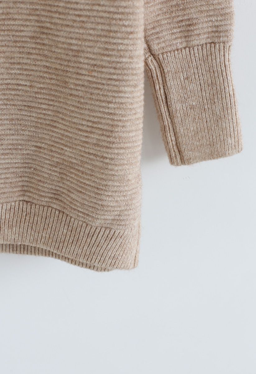 Suéter acogedor de cuello alto acanalado en lino
