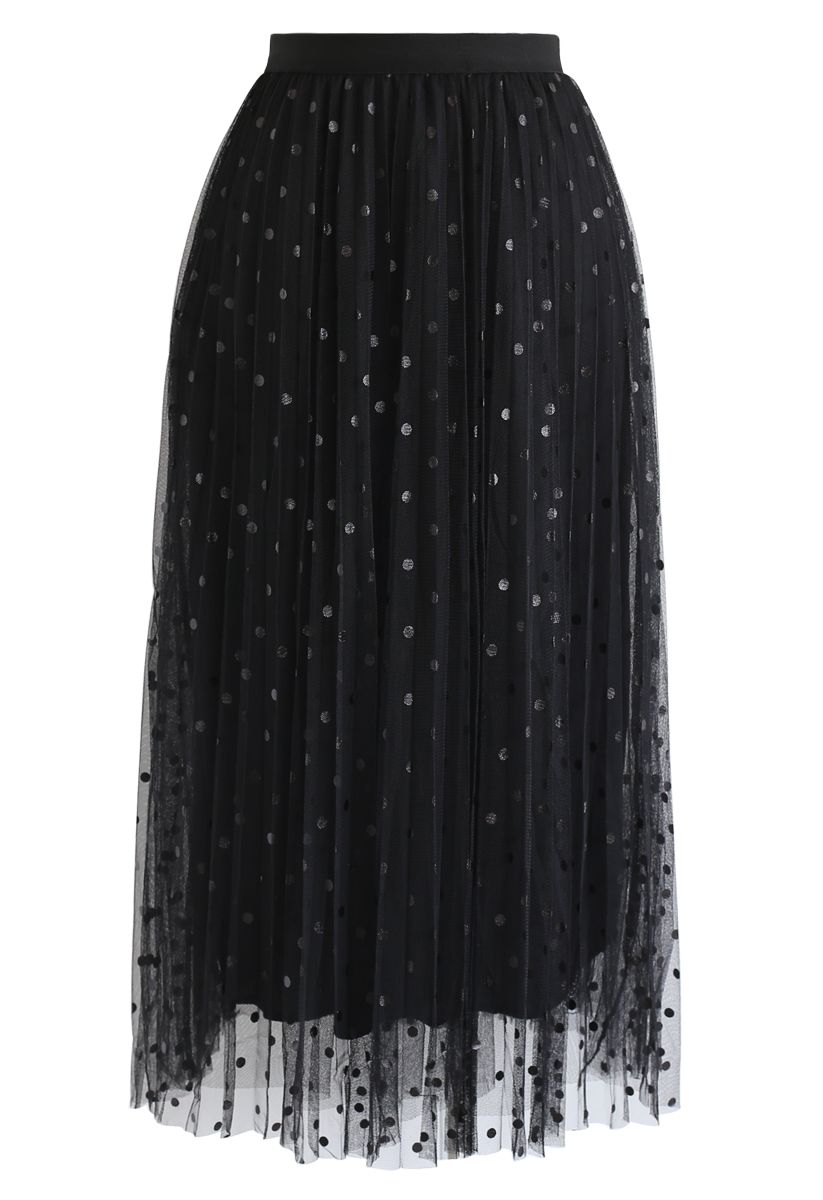 Falda de tul de malla de doble capa con lunares en negro