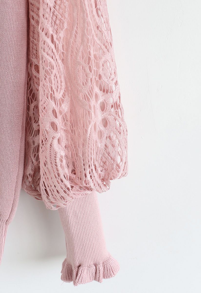 Suéter de punto con mangas de encaje Delicacy en rosa
