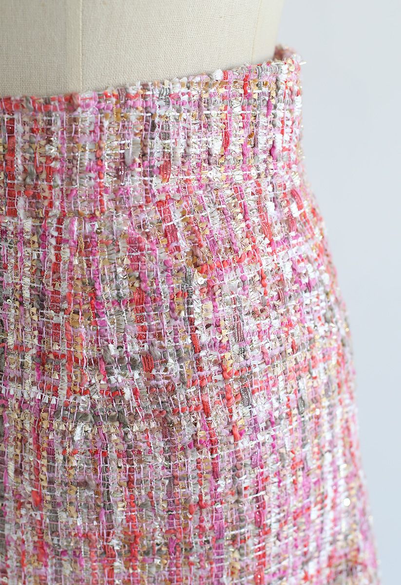 Minifalda Bud de tweed con lentejuelas en rosa