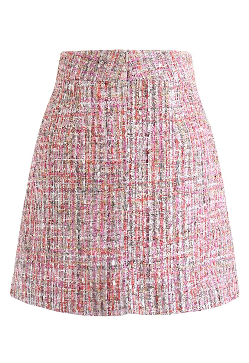 Minifalda Bud de tweed con lentejuelas en rosa