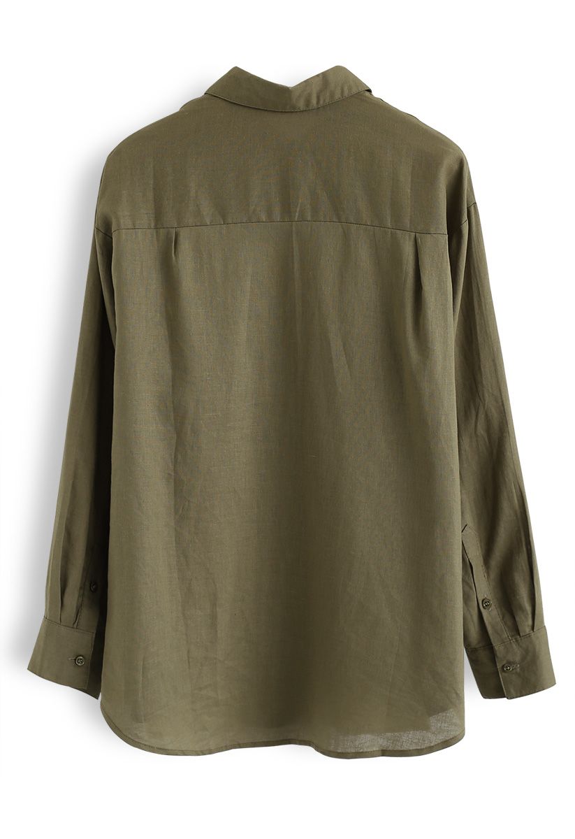 Camisa de manga larga con botones en verde militar