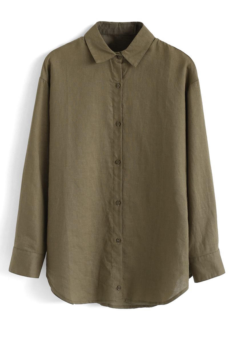 Camisa de manga larga con botones en verde militar