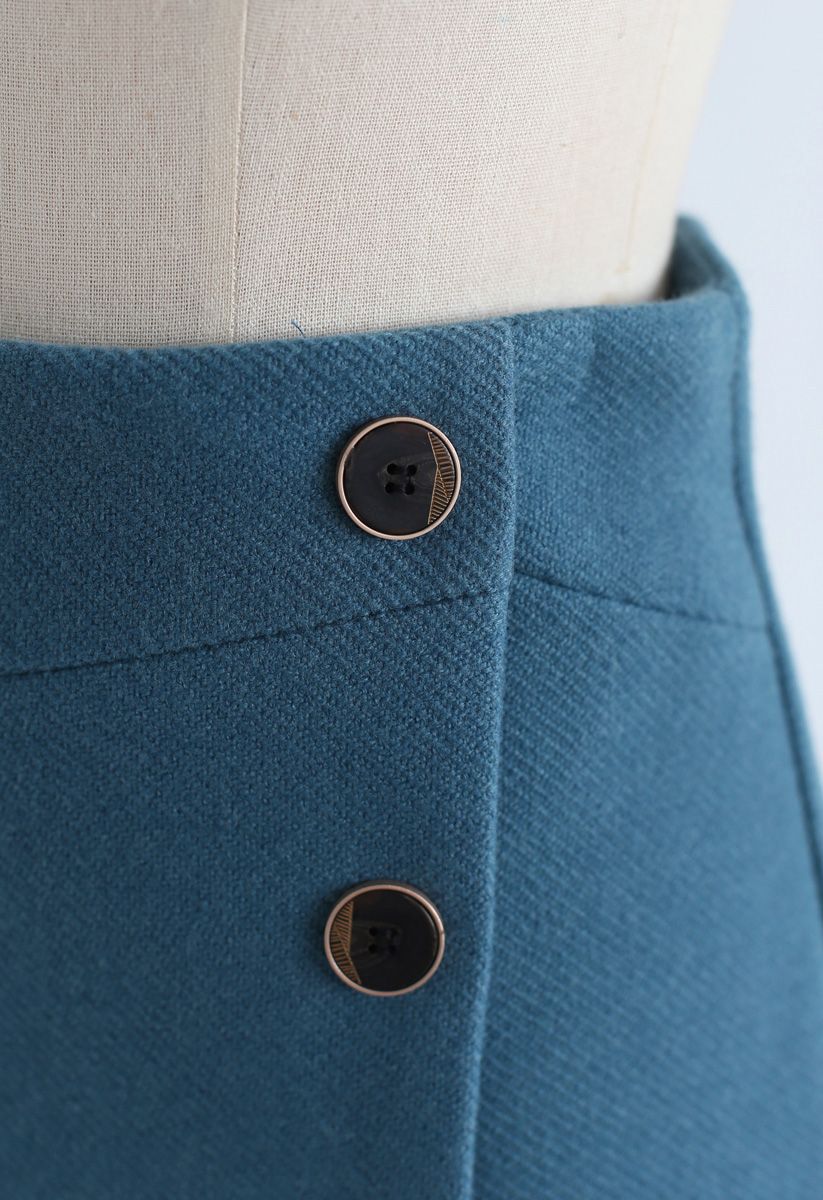 Minifalda con ribete de botones con textura básica en verde azulado