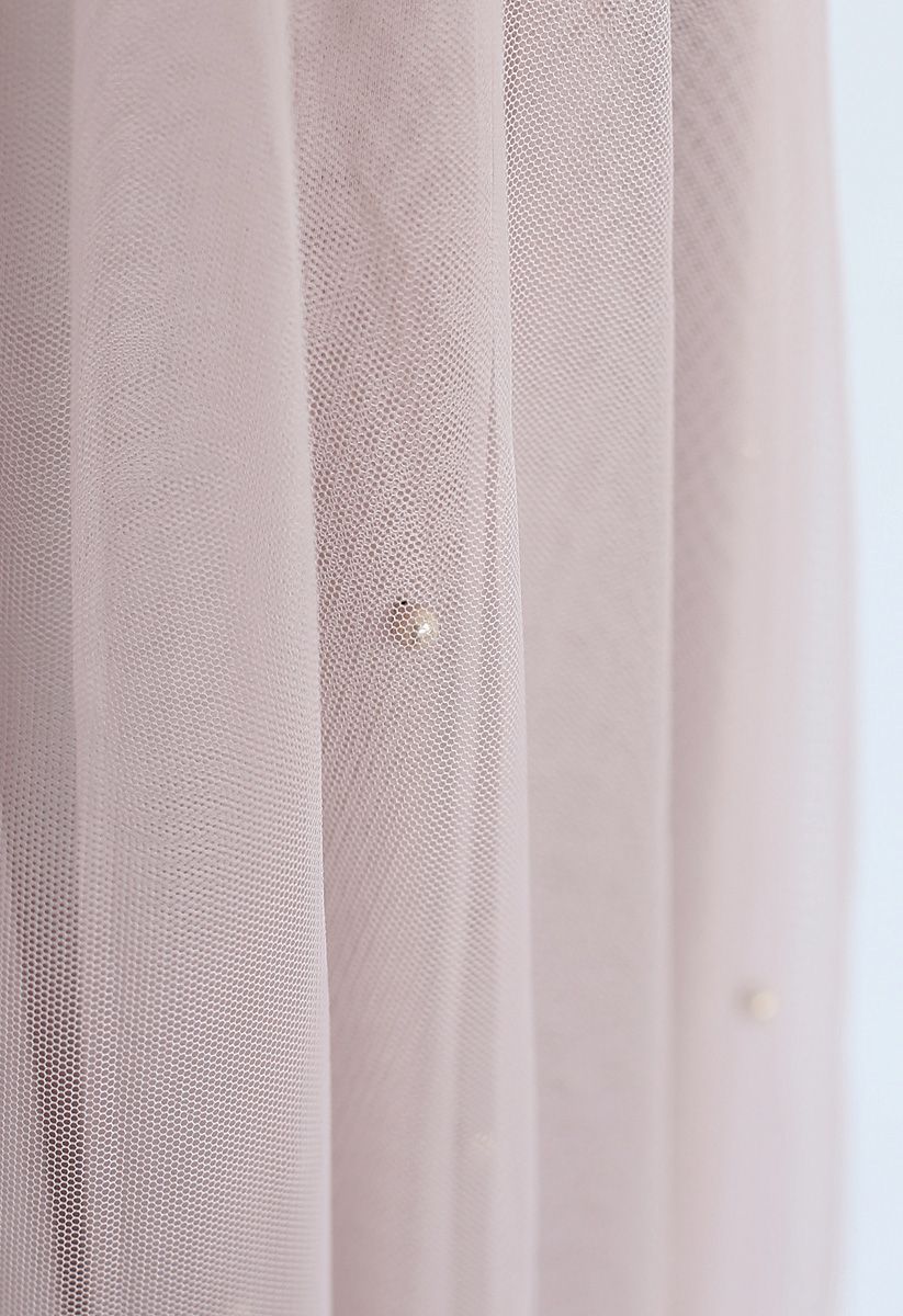Falda de malla de tul con adorno de cuentas en rosa