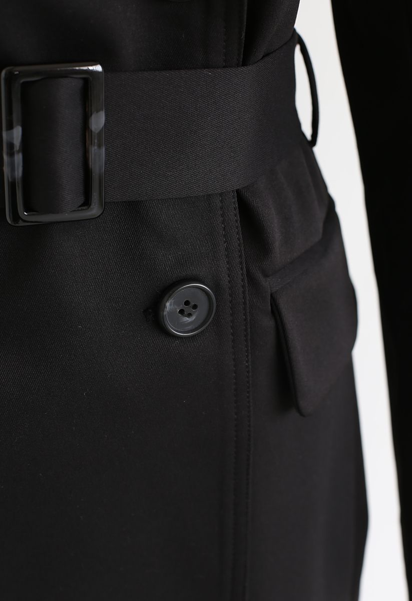 Abrigo con doble botonadura y cinturón Texture en negro