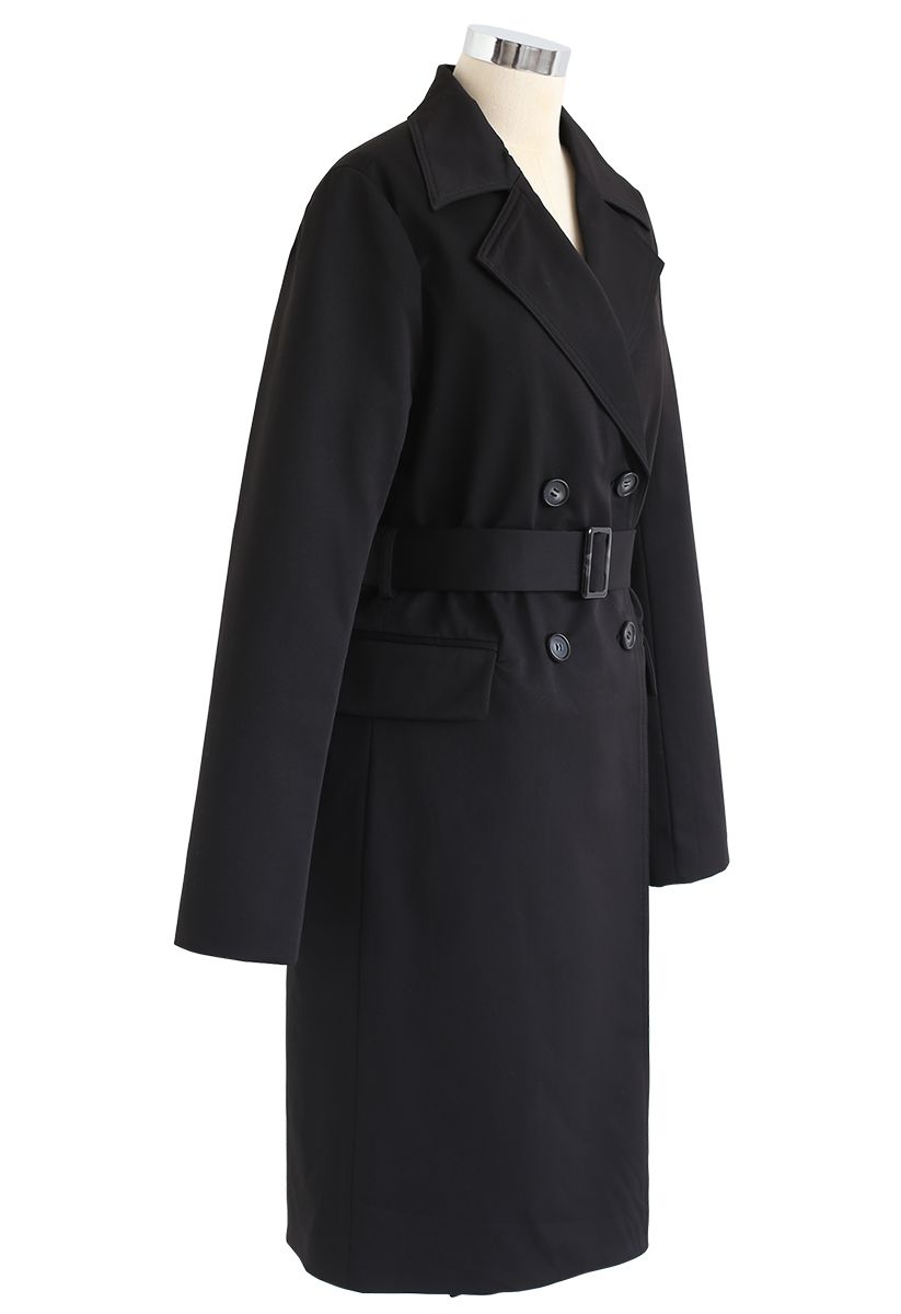Abrigo con doble botonadura y cinturón Texture en negro