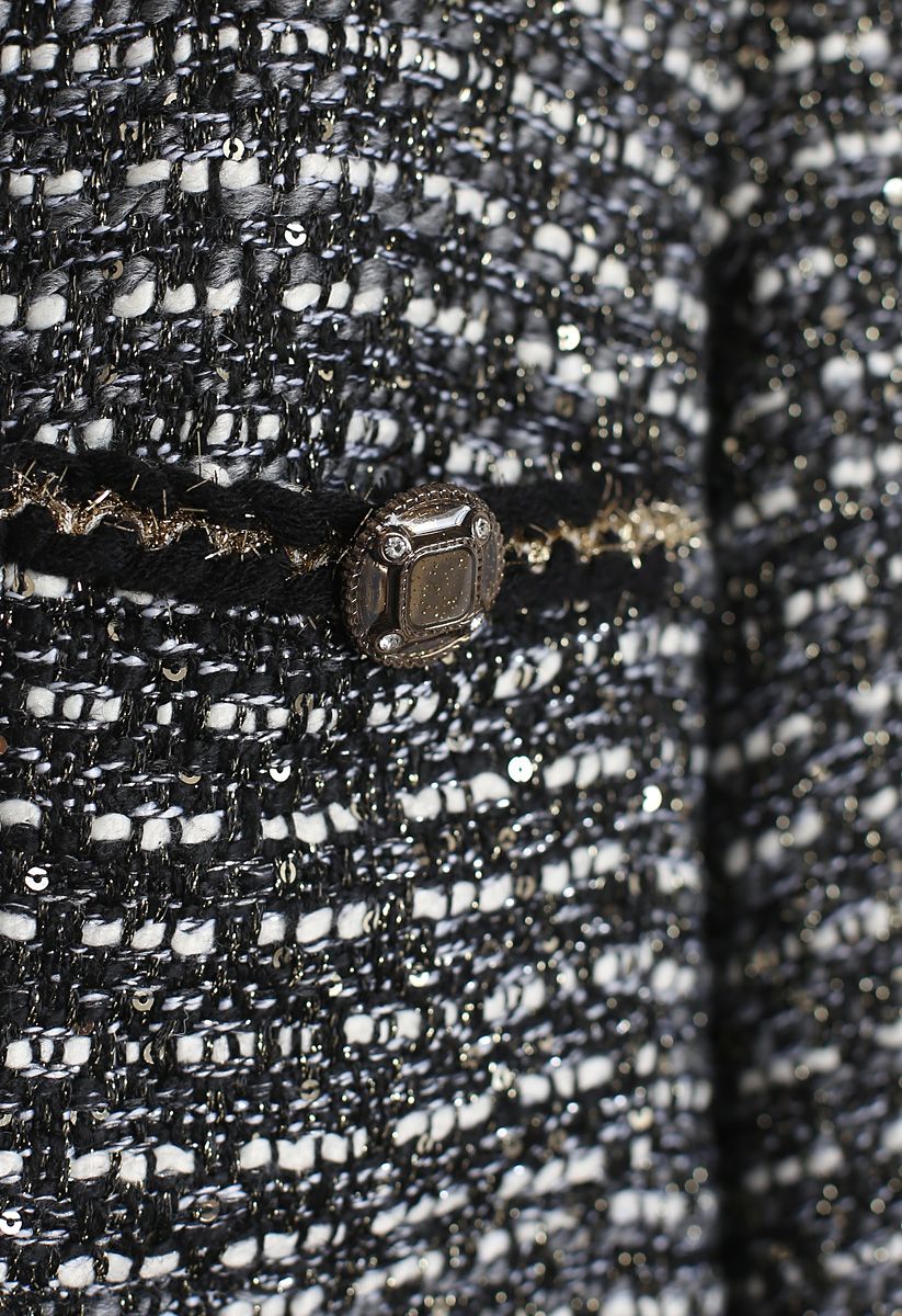 Chaqueta de tweed con ribete de bolsillos en negro