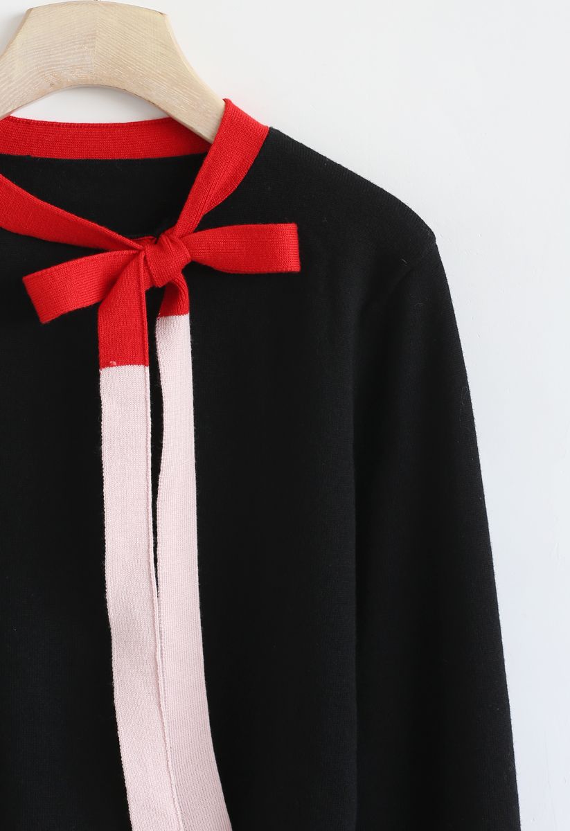 Suéter de punto con lazo en bloques de color en negro