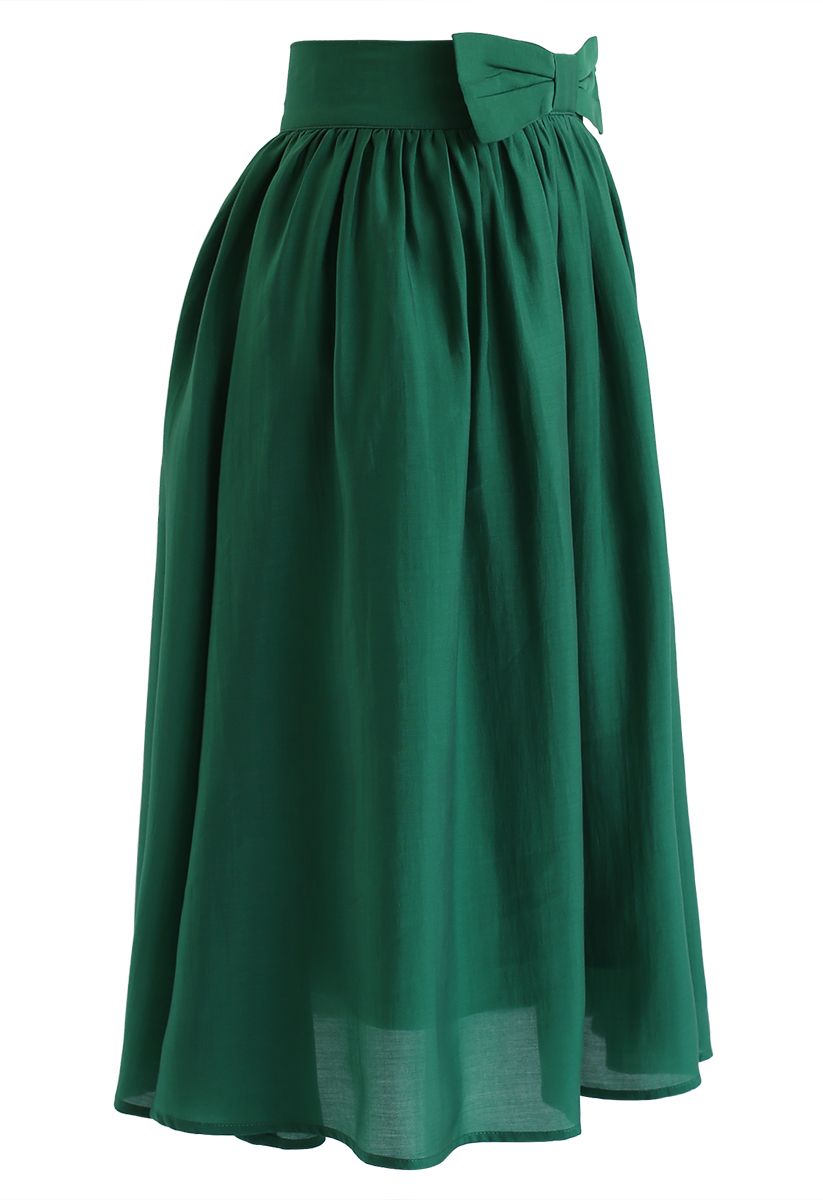 Falda midi plisada con lazo en la cintura en esmeralda