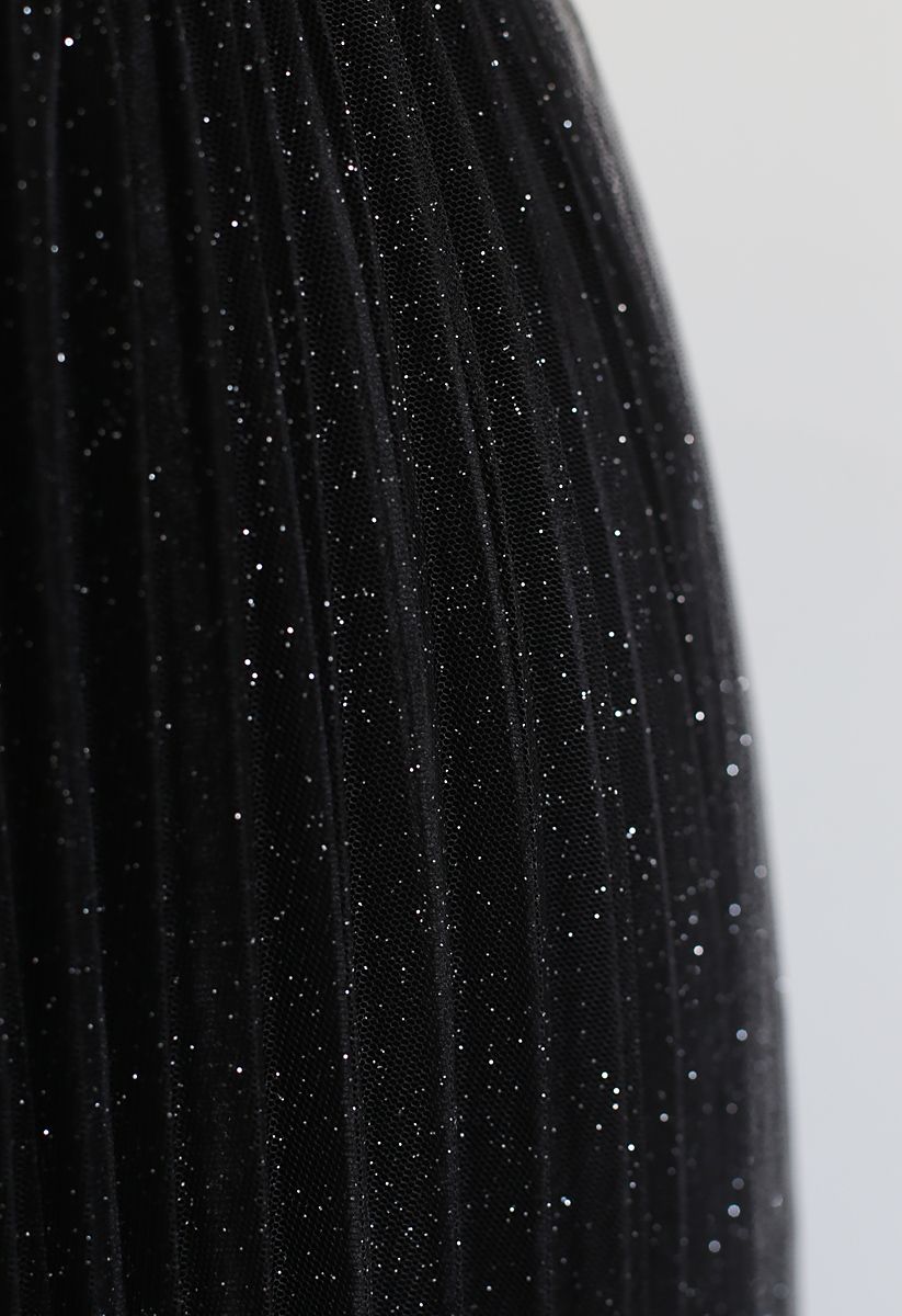 Falda plisada de malla brillante degradada en negro