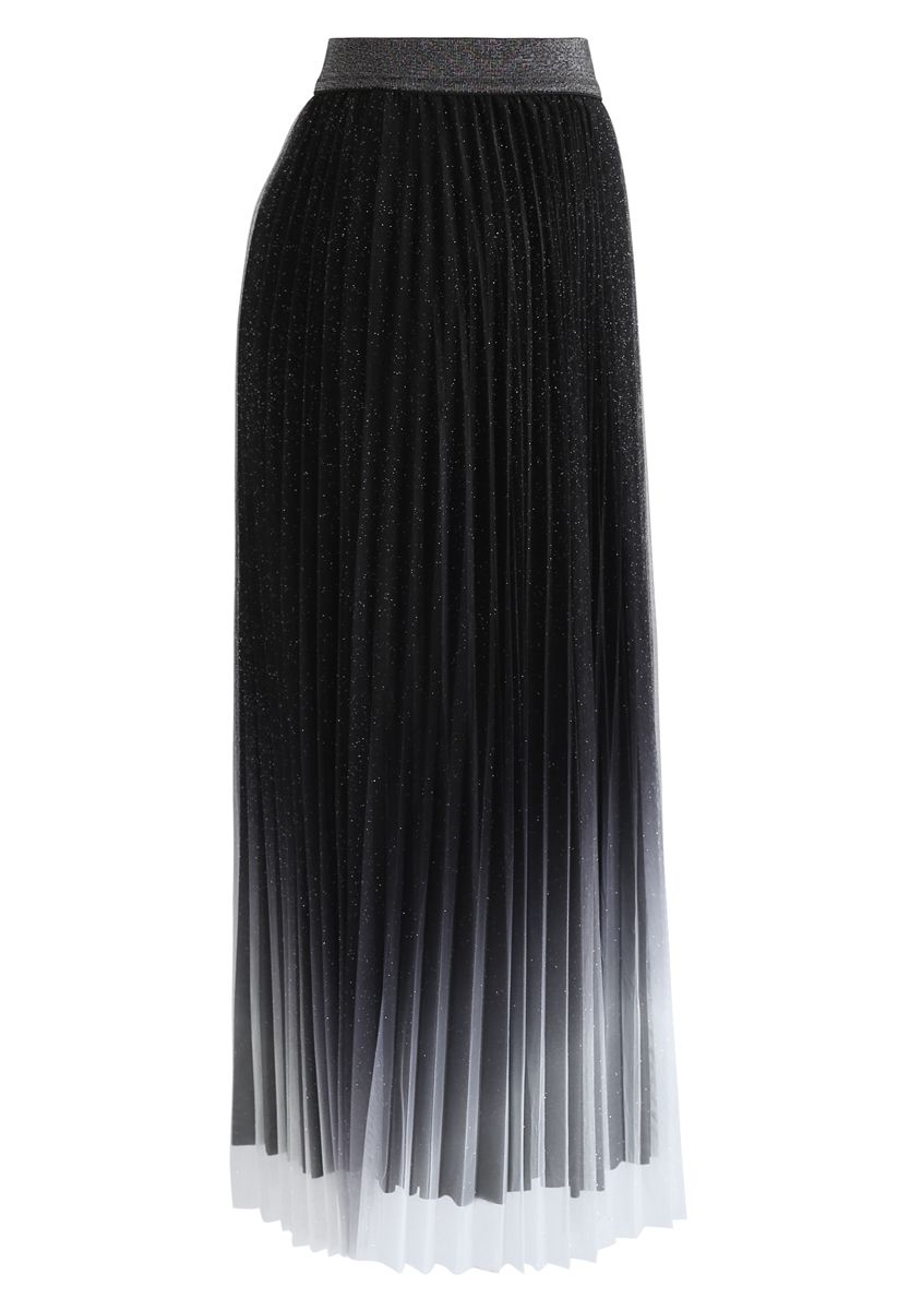 Falda plisada de malla brillante degradada en negro