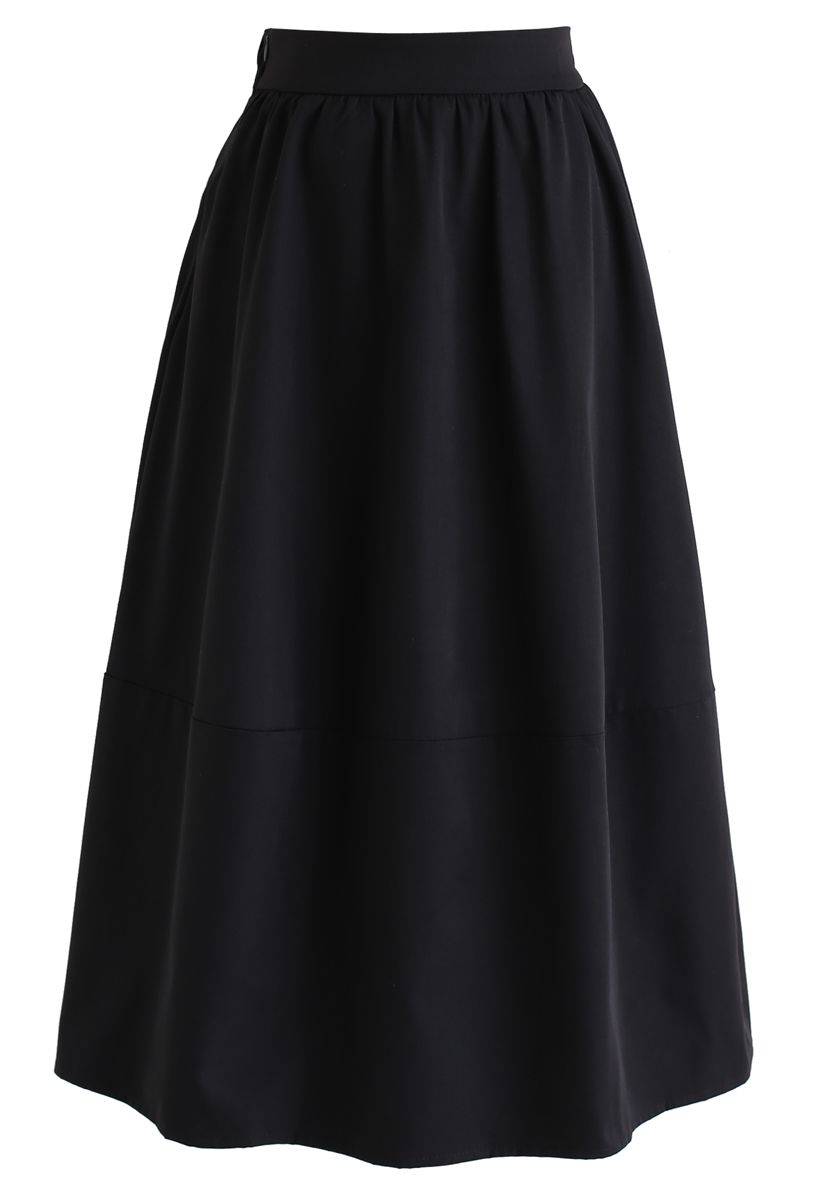 Falda midi simple de una línea en negro