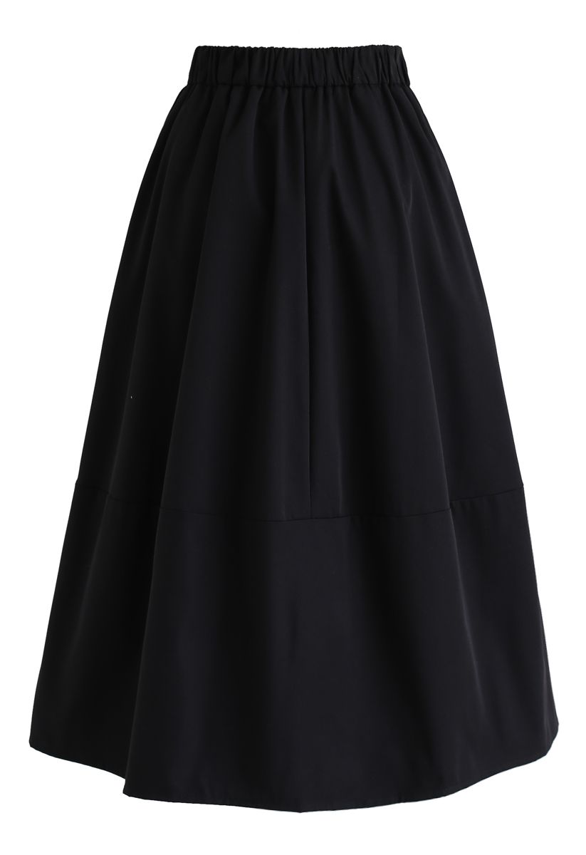 Falda midi simple de una línea en negro