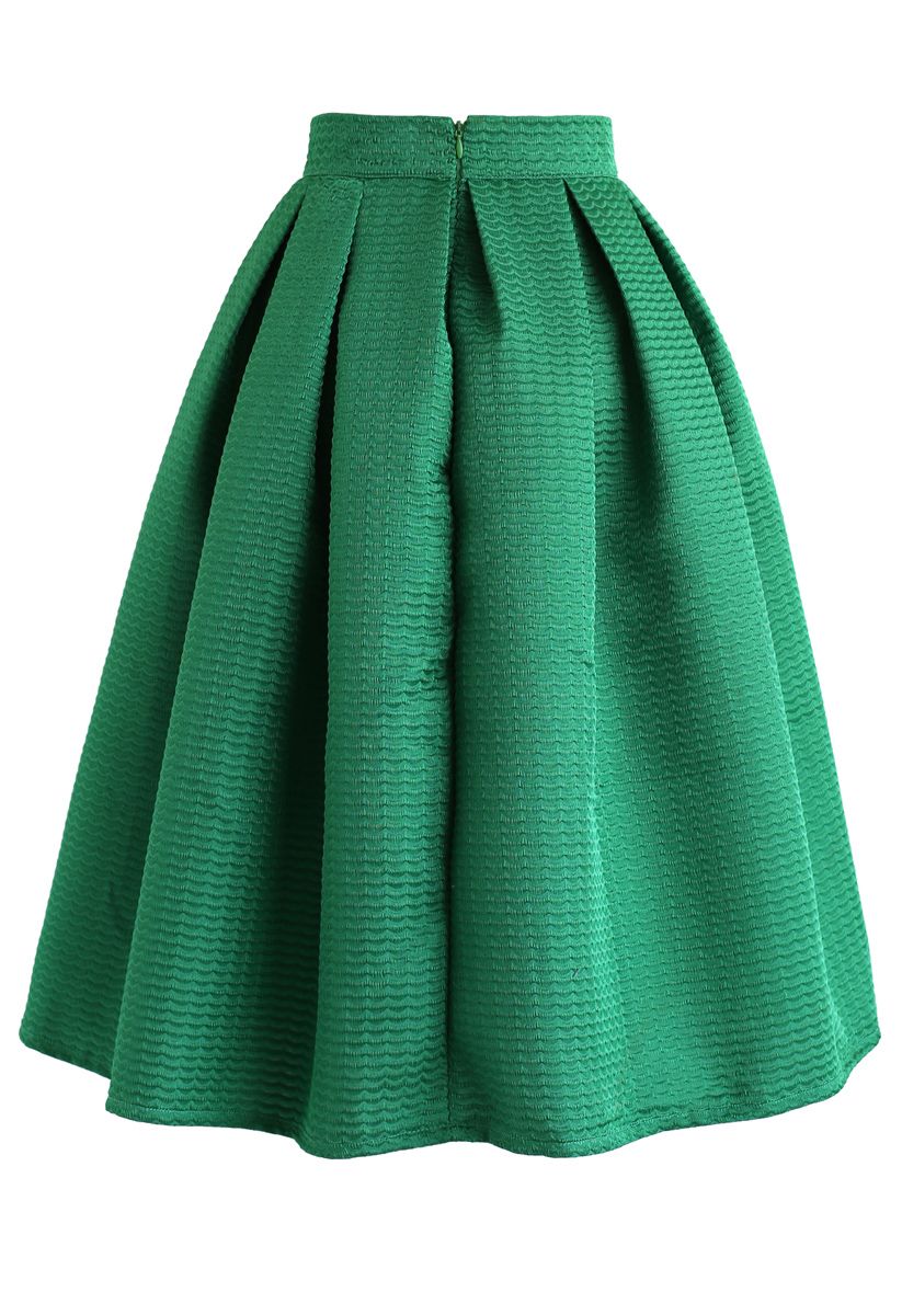 Falda midi plisada con textura ondulada en verde