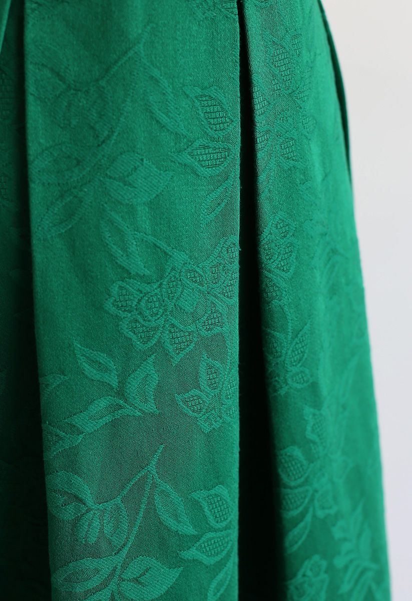 Falda midi plisada de jacquard floral verde