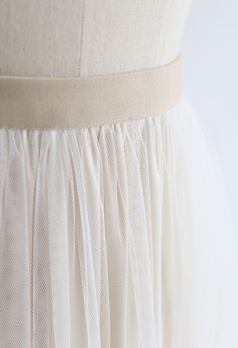 Falda midi de tul de doble capa en color crema