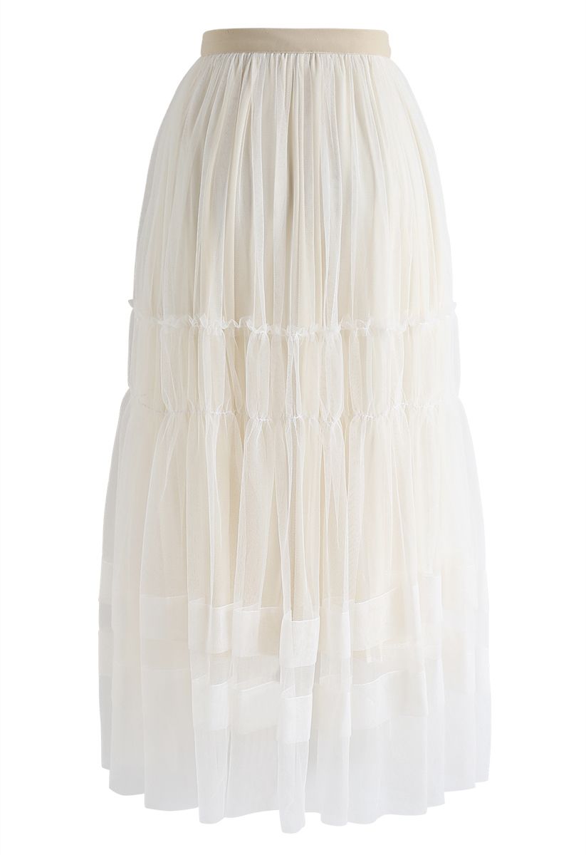 Falda midi de tul de doble capa en color crema