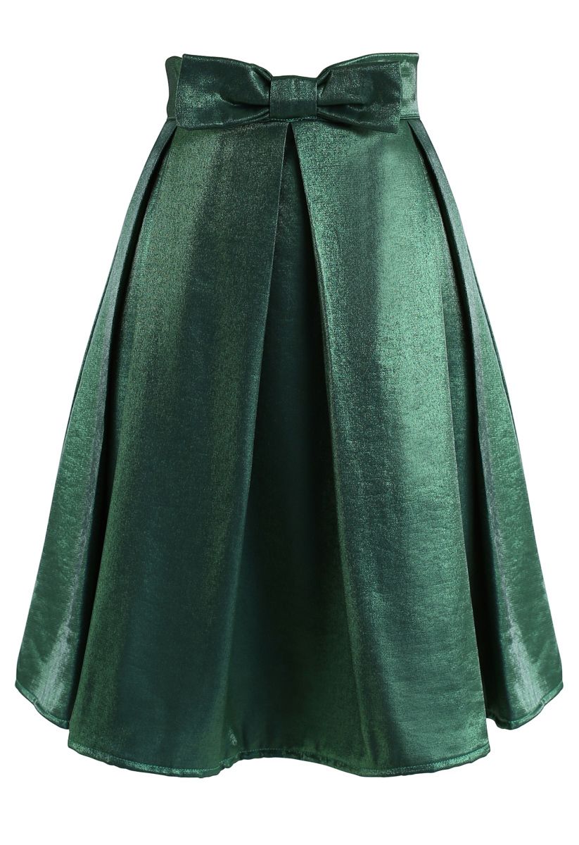 Falda midi plisada con lazo de satén esmeralda