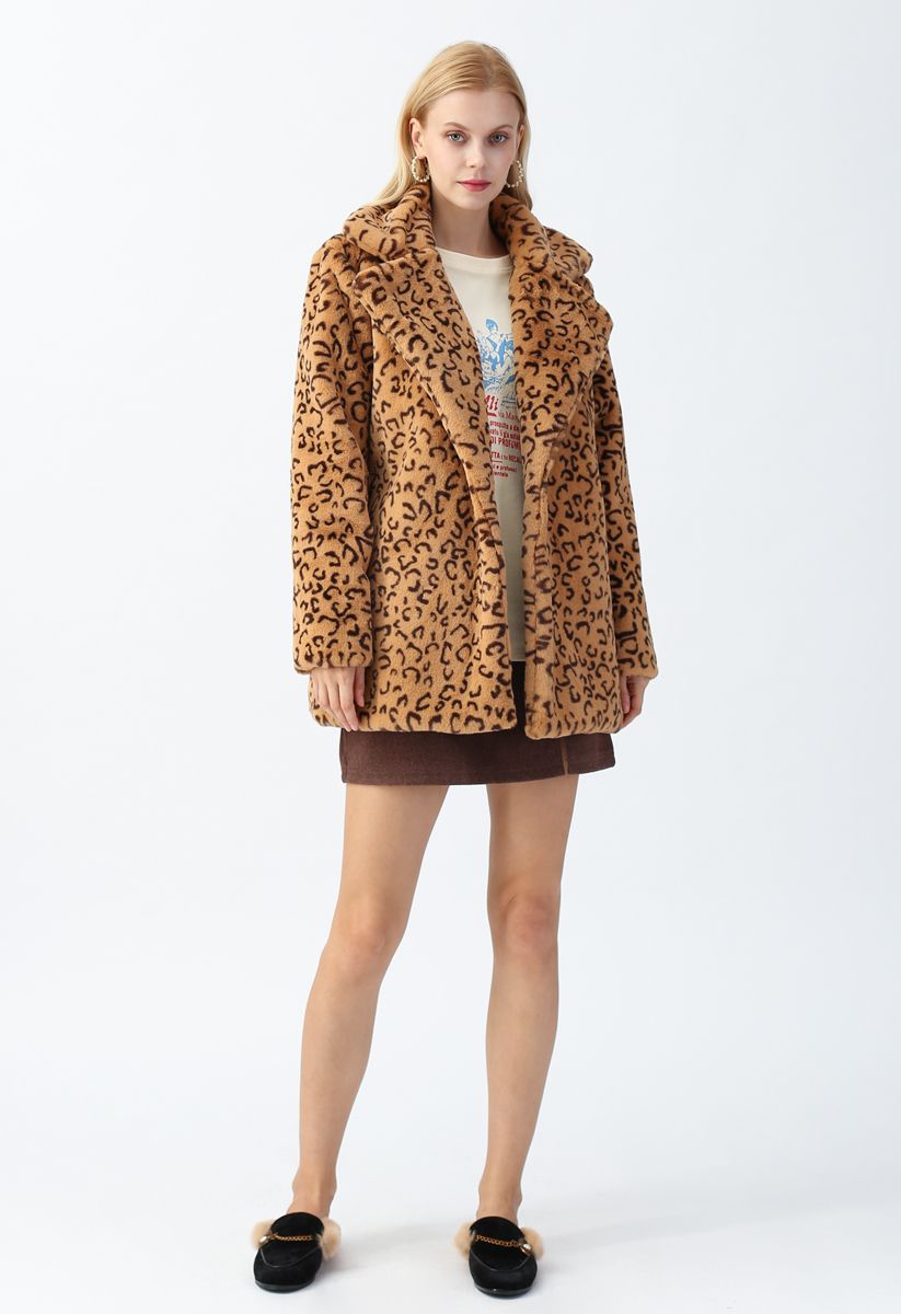 Abrigo piel sintética de leopardo con cuello en tostado - Retro, Indie Unique Fashion